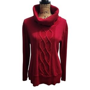 Rafaella Red Turtleneck Sweater Cable Knit‎ Front Panel Cozy Winter Holiday L/G